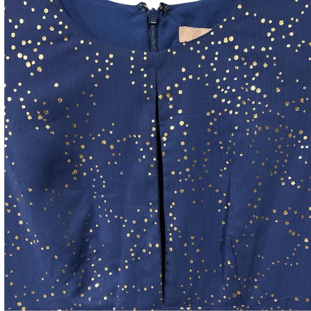 Anthropologie Hutch Molly Gown Navy Gold Sparkly Chiffon Ruffled Tiered Small 00 - Picture 5 of 15